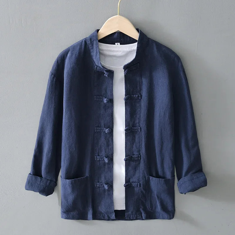 Kyoto Linen Mandarin Collar Shirt