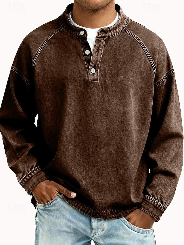 Amir Vintage-Wash Henley Sweatshirt