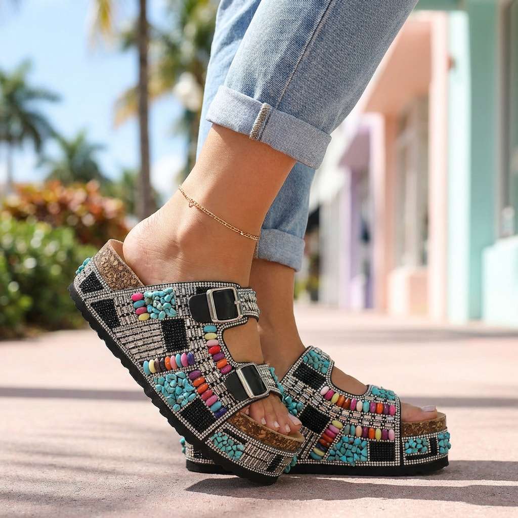Zirelle Beaded Platform Slides