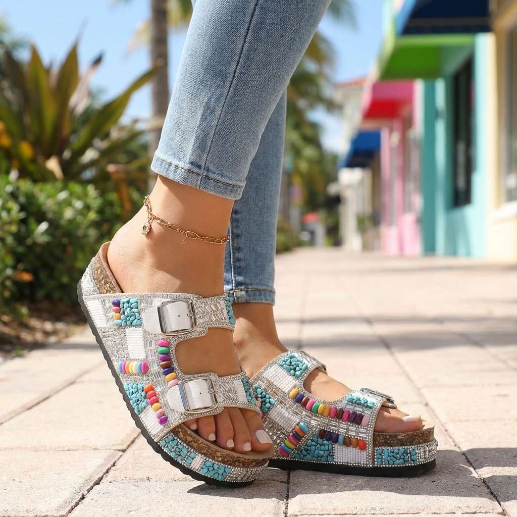 Zirelle Beaded Platform Slides