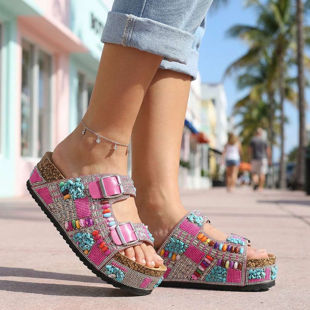 Zirelle Beaded Platform Slides