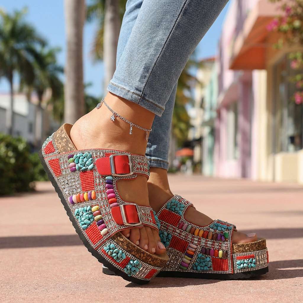Zirelle Beaded Platform Slides
