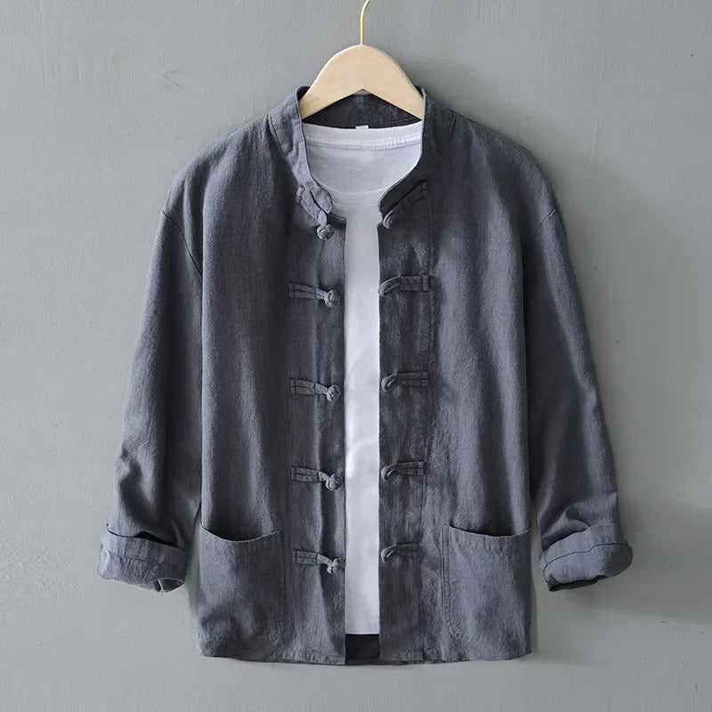 Kyoto Linen Mandarin Collar Shirt