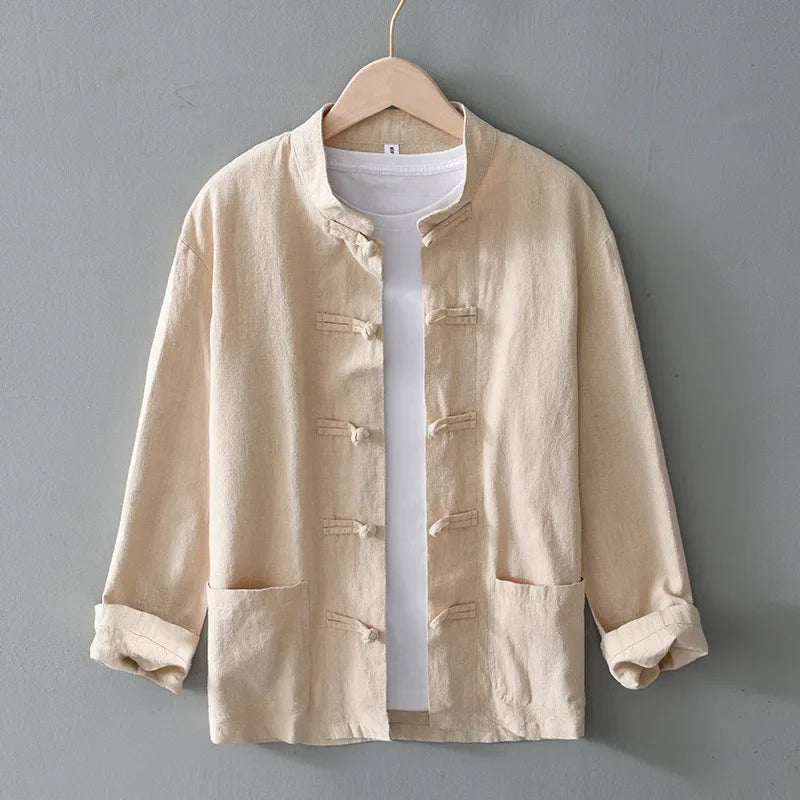 Kyoto Linen Mandarin Collar Shirt